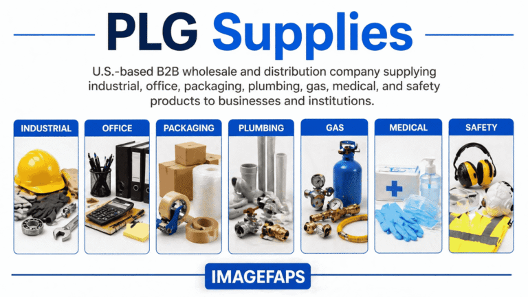 PLG Supplies B2B wholesale catalog showing industrial, office, packaging, plumbing, gas, and medical supply solutions for businesses