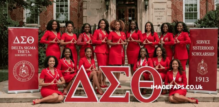 Delta Sigma Theta sorority concept showing community service, leadership, and sisterhood values in a modern visual style