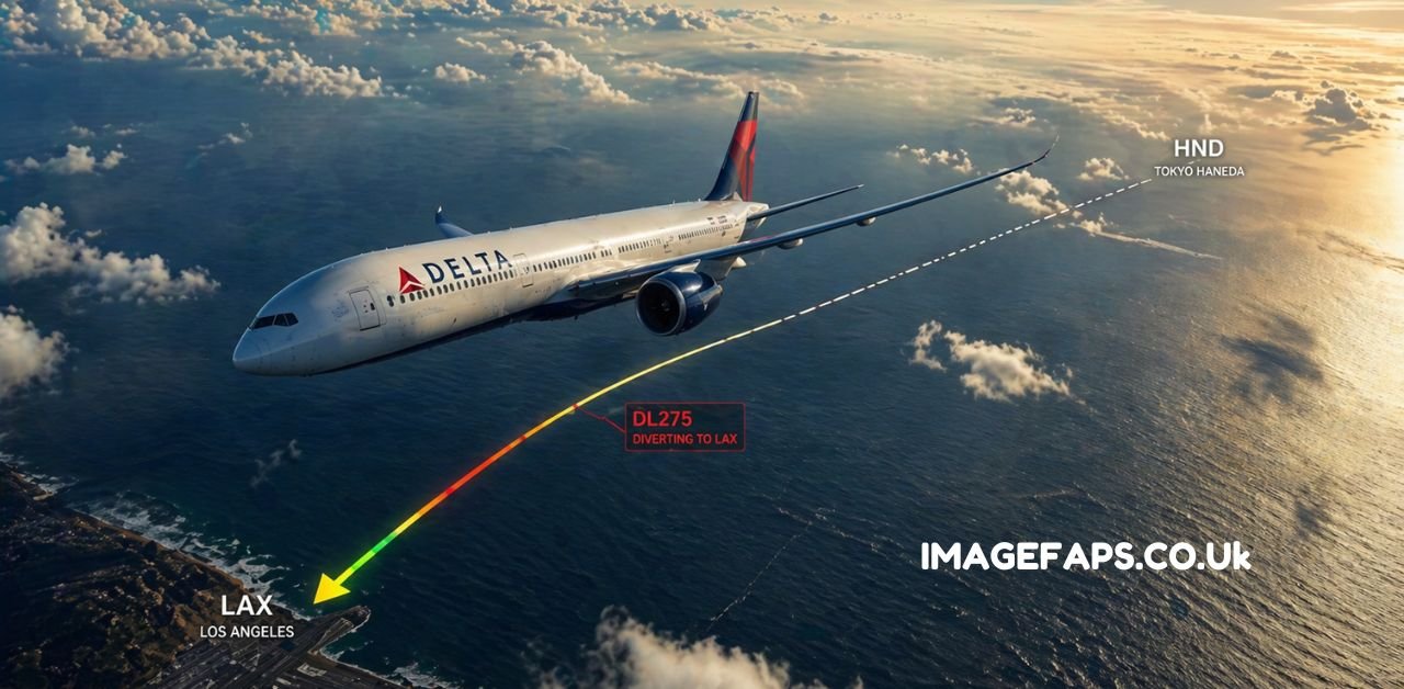 Delta flight DL275 diverted LAX showing aircraft landing safely at Los Angeles International Airport after mid-flight diversion