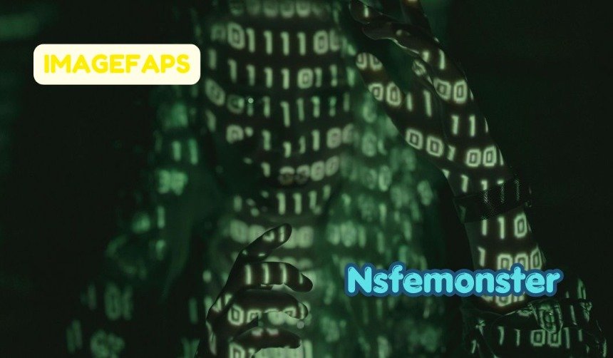 Nsfemonster viral internet trend with dark digital aesthetics, social media communication, online warning symbols, and futuristic online culture design