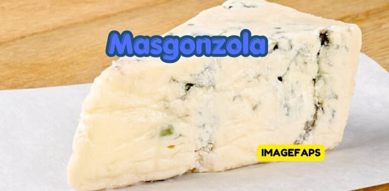 Masgonzola cheese served on a gourmet cheese board with artisan bread, grapes, walnuts, and creamy blue cheese texture