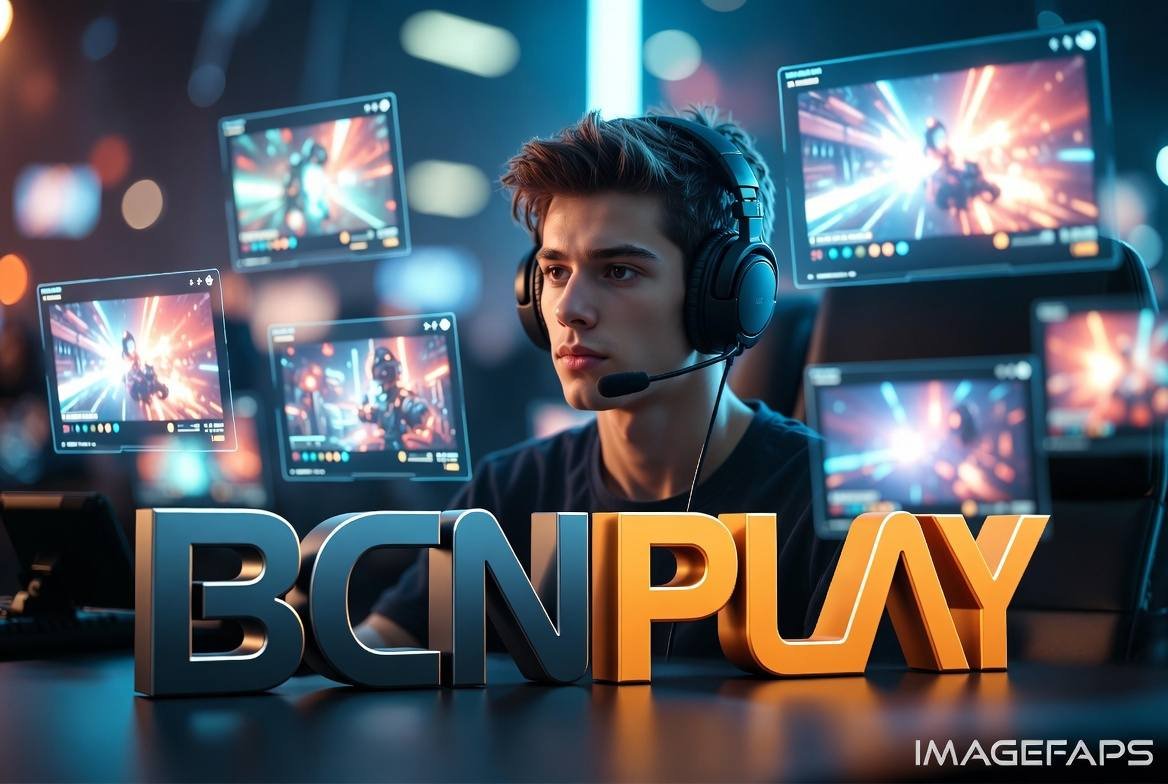 Play digital entertainment ecosystem showing streaming, gaming, and interactive media in a modern realistic interface Bcn