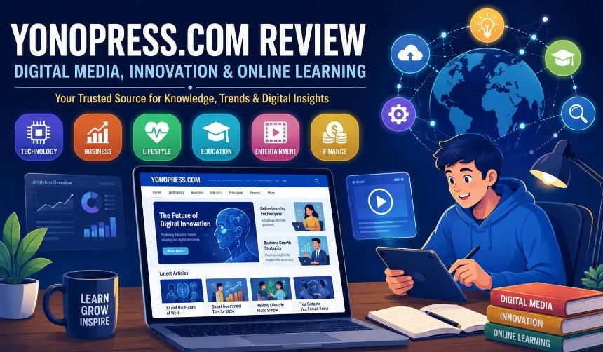 Yonopress.com as a modern digital publishing platform featuring technology, business, education, finance, lifestyle, and innovation content.