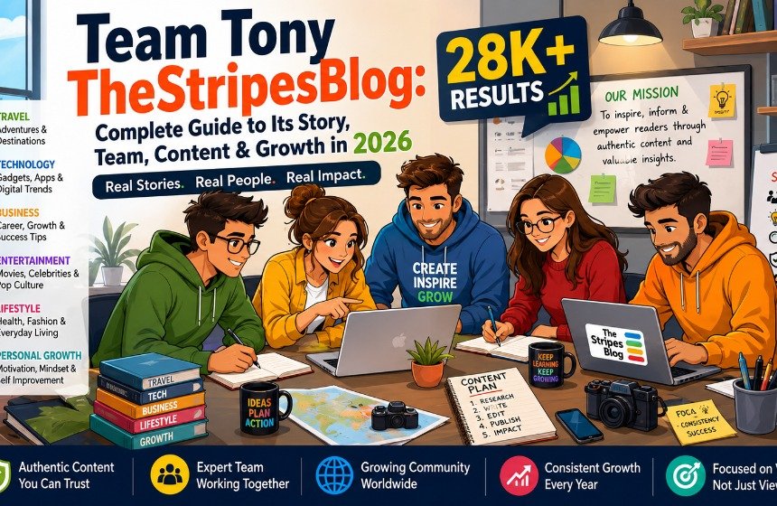 Team Tony TheStripesBlog writers, editors, designers, and creators collaborating in a modern digital publishing workspace.