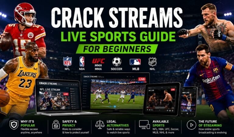 Bold sports streaming poster showing athletes from NFL, NBA, UFC, soccer, and MLB with devices displaying live sports content.