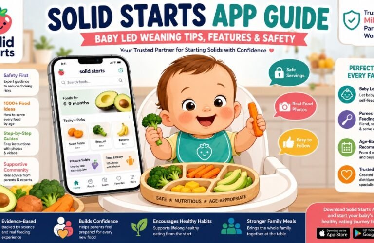 Parent using the Solid Starts App to safely prepare first foods for a baby during baby led weaning in 2026.