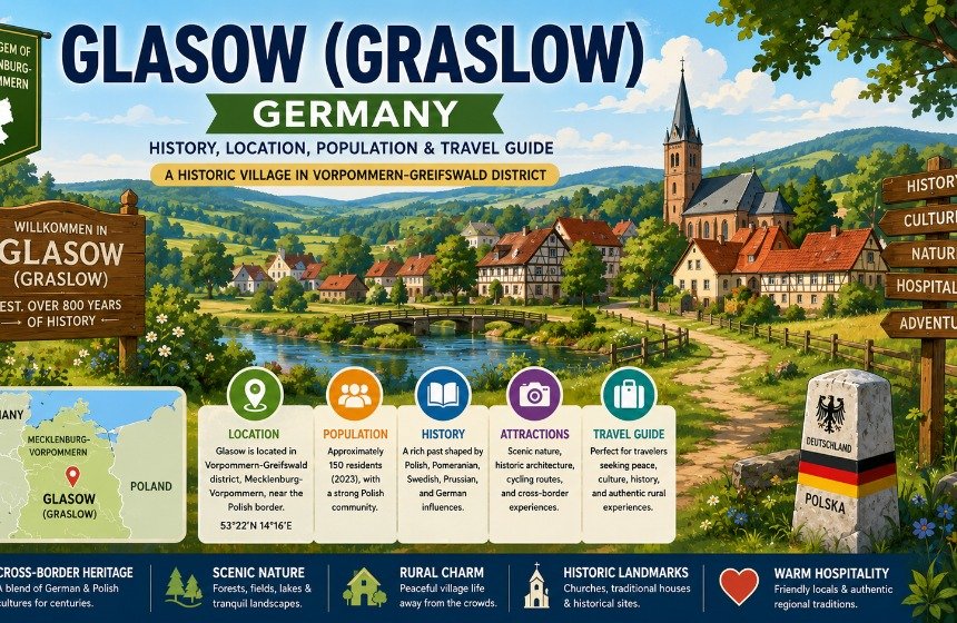 Glasow (Graslow), Germany, showing its historic village, countryside, Polish border location, and Vorpommern heritage.