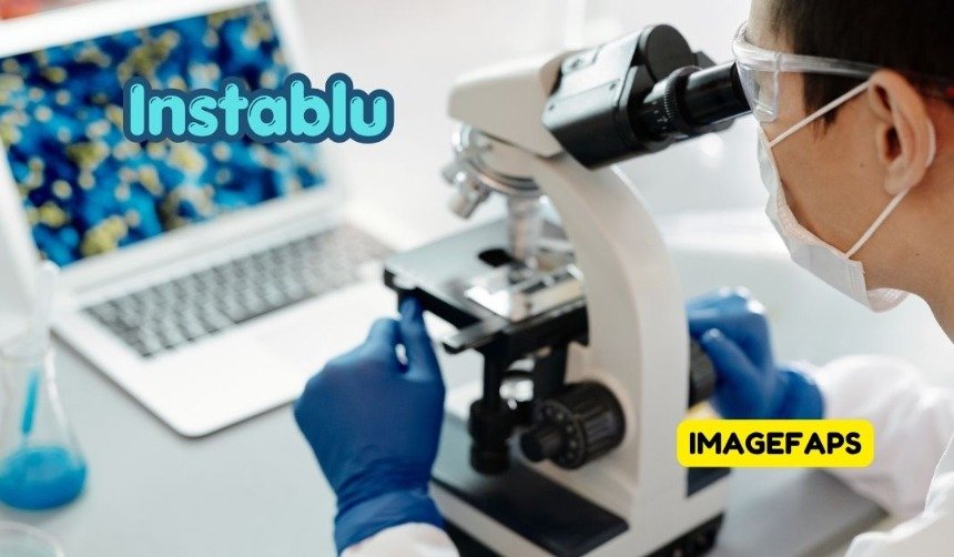 Instablu protein stain solution used in a modern biotechnology laboratory for protein analysis, gel electrophoresis research, scientific testing, and advanced molecular biology workflows.