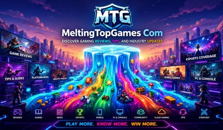 Modern gaming setup representing MeltingTopGames Com with esports visuals, PC gaming, console controllers, and digital entertainment technology.