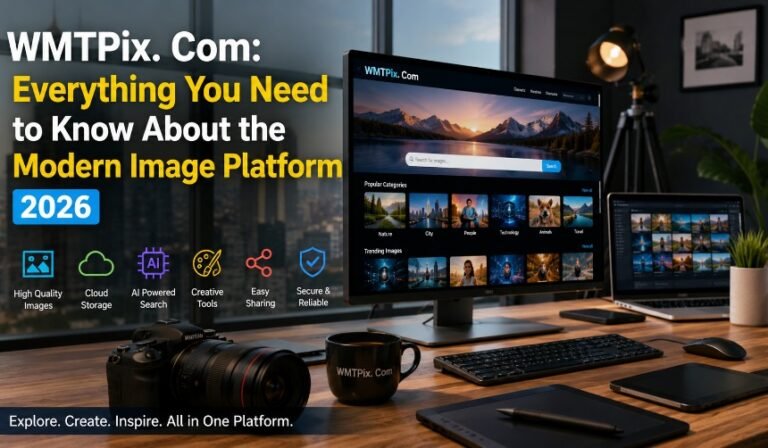 Professional creative workspace illustrating WMTPix Com as a modern platform for digital images, online media resources, photography, and visual content creation.