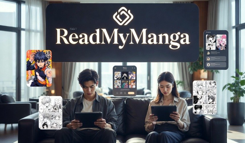 ReadMyManga.com digital manga reading platform displaying manga, manhwa, and manhua collections on a modern browser interface with online comic library access.