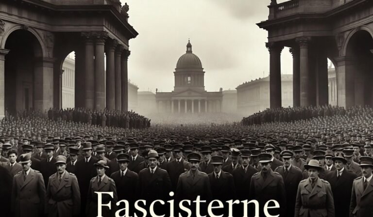 Historical Fascisterne political movement, public gathering, nationalist symbolism, historical leadership, European political history, and twentieth-century ideological influence.