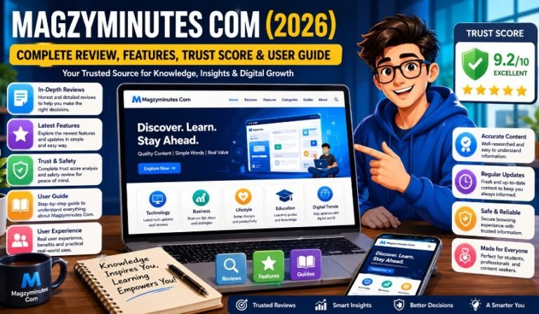 Modern digital content website interface representing Magzyminutes Com with online articles, AI technology, knowledge resources, and user-friendly reading experience.